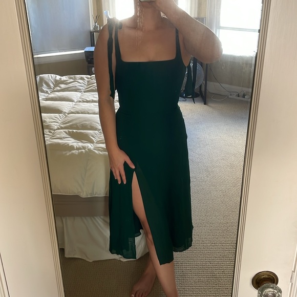 Reformation Green Emerald Twilight Square-Neck Crepe Midi Dress 6 - Picture 7 of 11